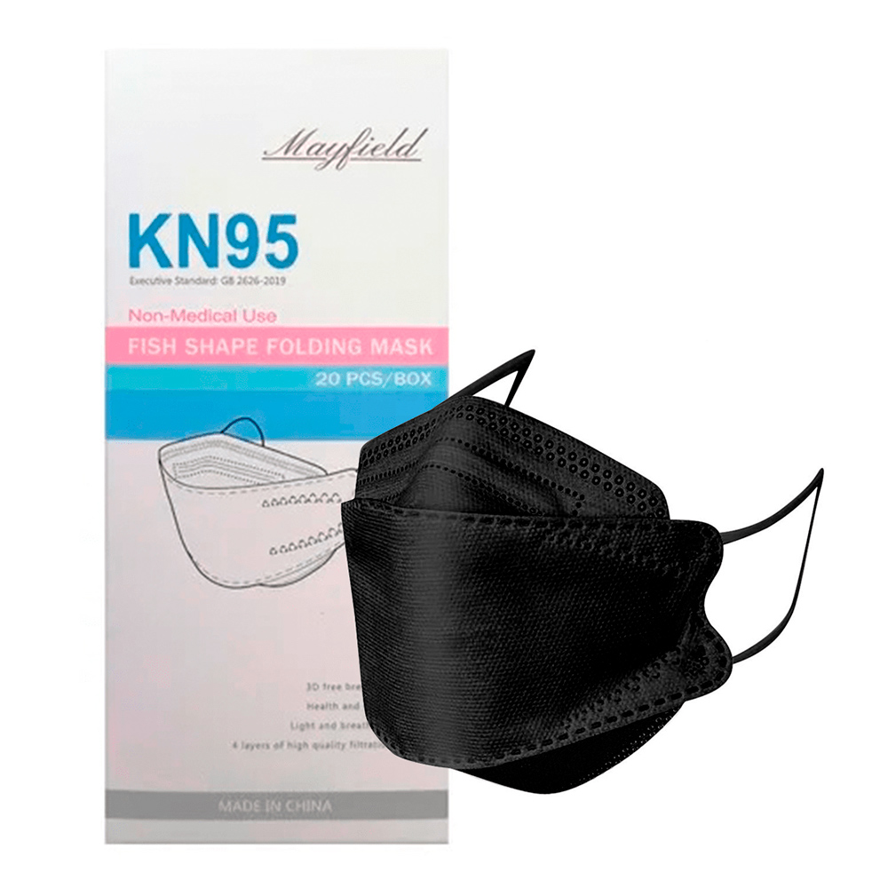 Mascarilla KN95 fish negra caja x 20 unds. Mayfield